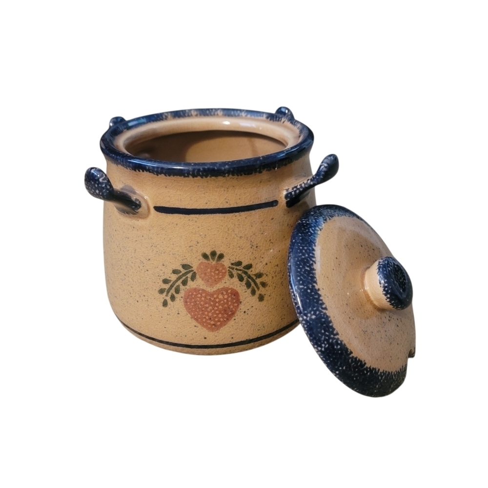 Vintage Stoneware Soup or Beverage Canister with 4 Cups and Lid - Picture 3 of 6